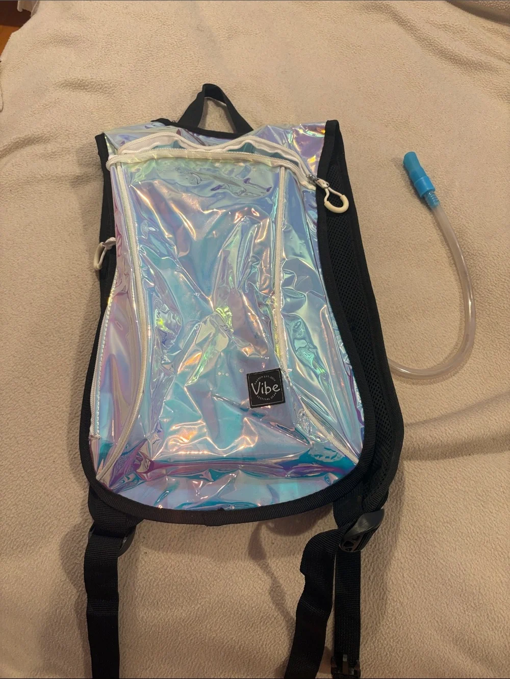 Vibe Iridescent Holographic Hydration Backpack with Black Straps